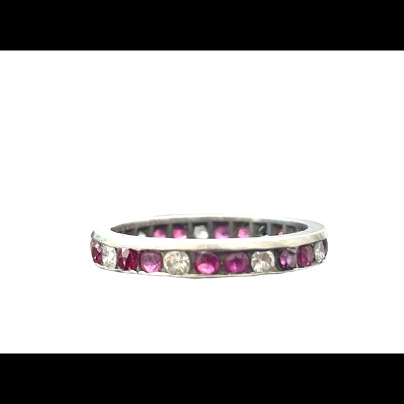Diamond and Ruby Platinum Ring— Eternity Band - Picture 8 of 11